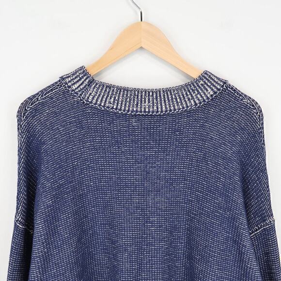 American Eagle RARE AE Logo Chunky Knit Navy Cream Pullover Sweater Size Small - Picture 7 of 8